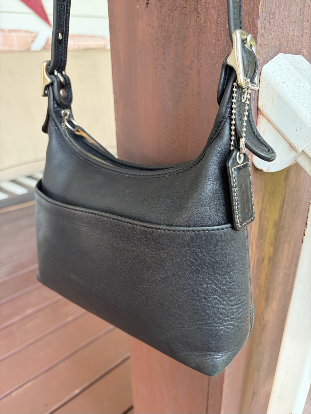 VTG Coach 9136 Black Leather Hobo Pocket Zip Legacy Crossbody Bag Y2K 90s EUC